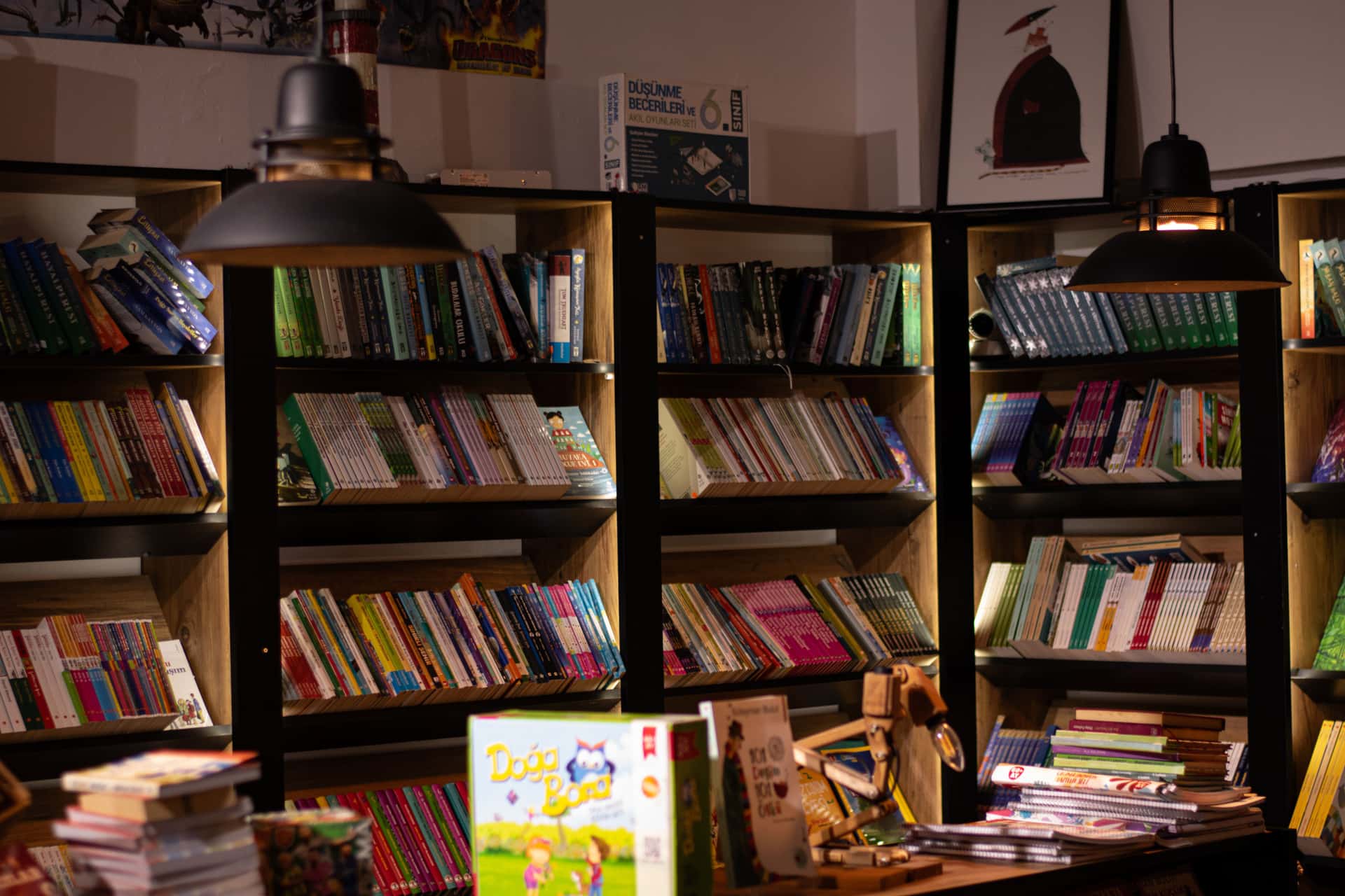 Interior shelves of a bookshop