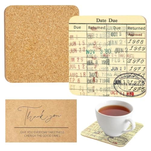 Vintage Library Card Coasters, 4-Piece