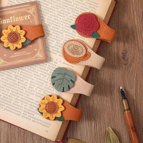 Vintage Leather Magnetic Bookmarks, 4-Piece product photo