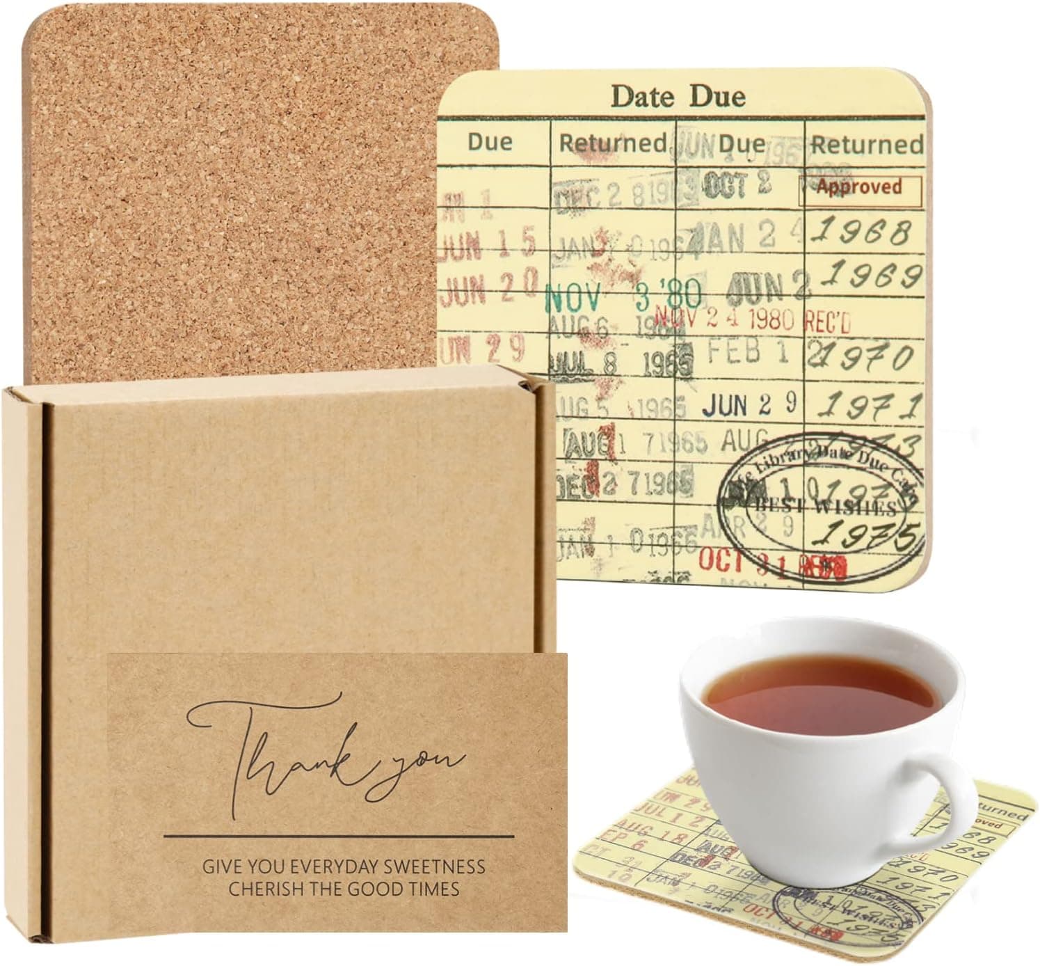 Vintage Library Card Coasters, 4-Piece product photo