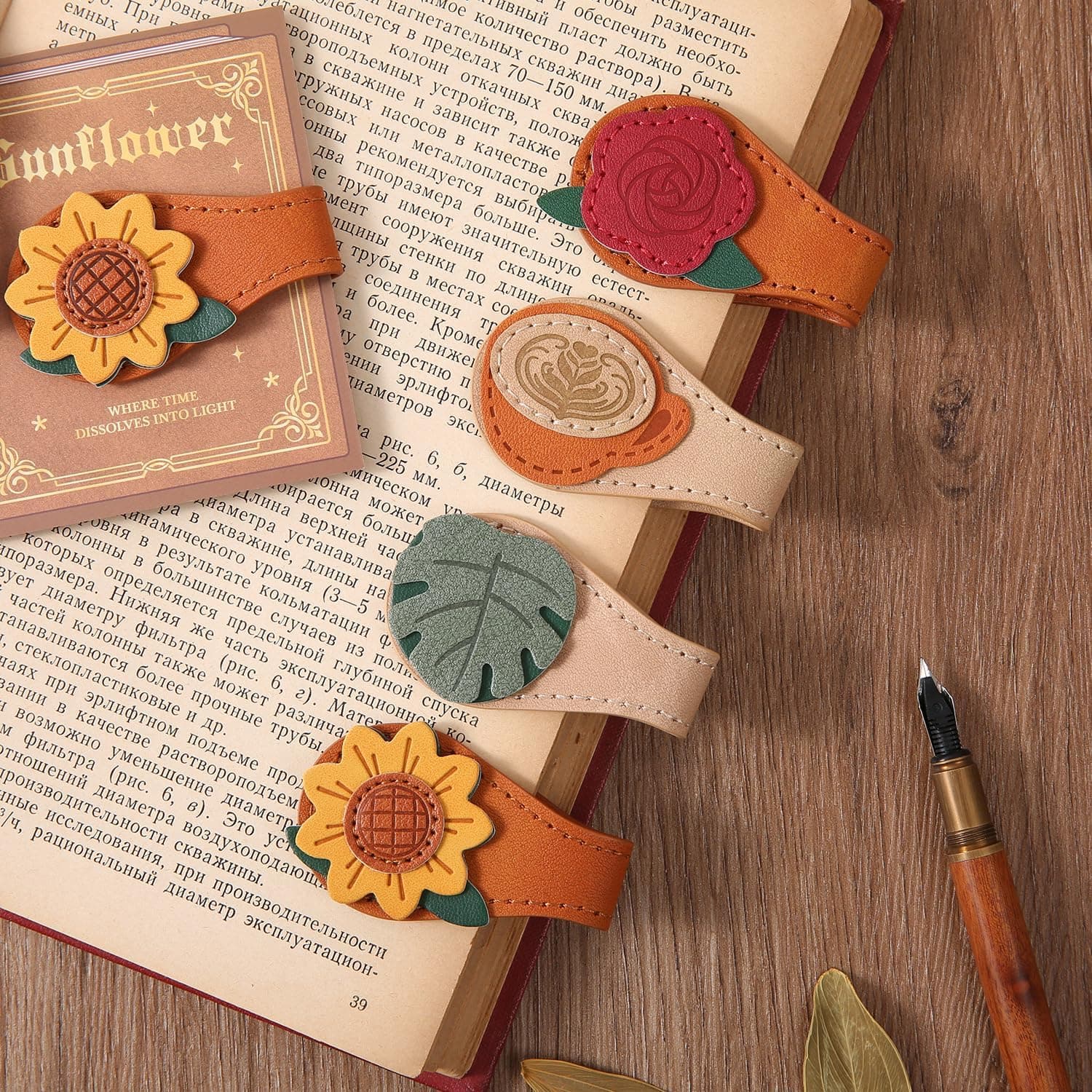 Vintage Leather Magnetic Bookmarks, 4-Piece product photo
